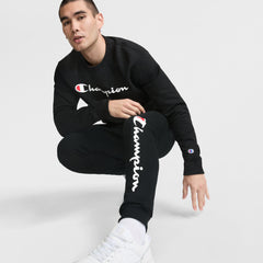 Champion Powerblend Crewneck Sweatshirt, Classic Script Logo - Black