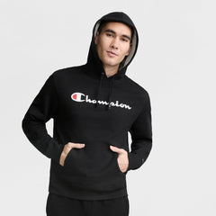 Champion Powerblend Hoodie, Full Script Logo - Black