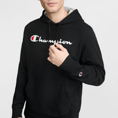 Champion Powerblend Hoodie, Full Script Logo - Black