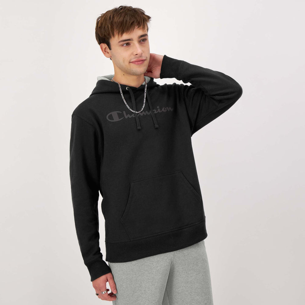 Champion Powerblend Hoodie, Tonal Script Logo - Black