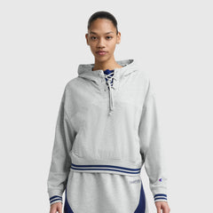 Champion Tackle Lace Front Hoodie, Tonal Embroidered C Logo - Oxford Grey Heather