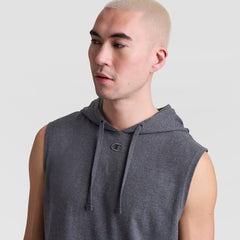 Champion Sleeveless Hoodie, Embroidered C Logo - Granite Heather