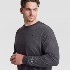 Champion Classic Long Sleeve T-Shirt, Embroidered C Logo - Big & Tall - Granite Heather
