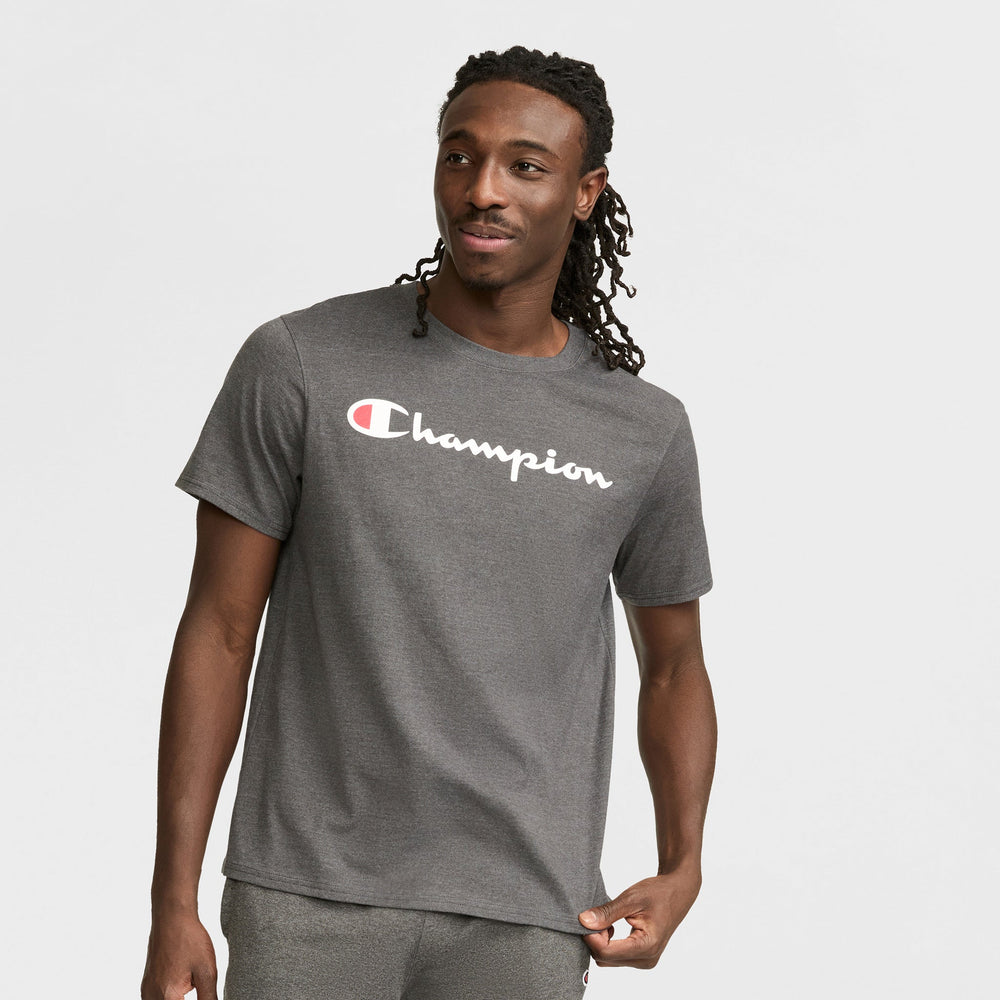 Champion Classic Graphic T-Shirt, Script Logo - Granite Heather