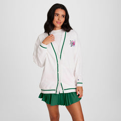 Champion Country Club Cardigan, Embroidered Floral "C" Logo - Bright White