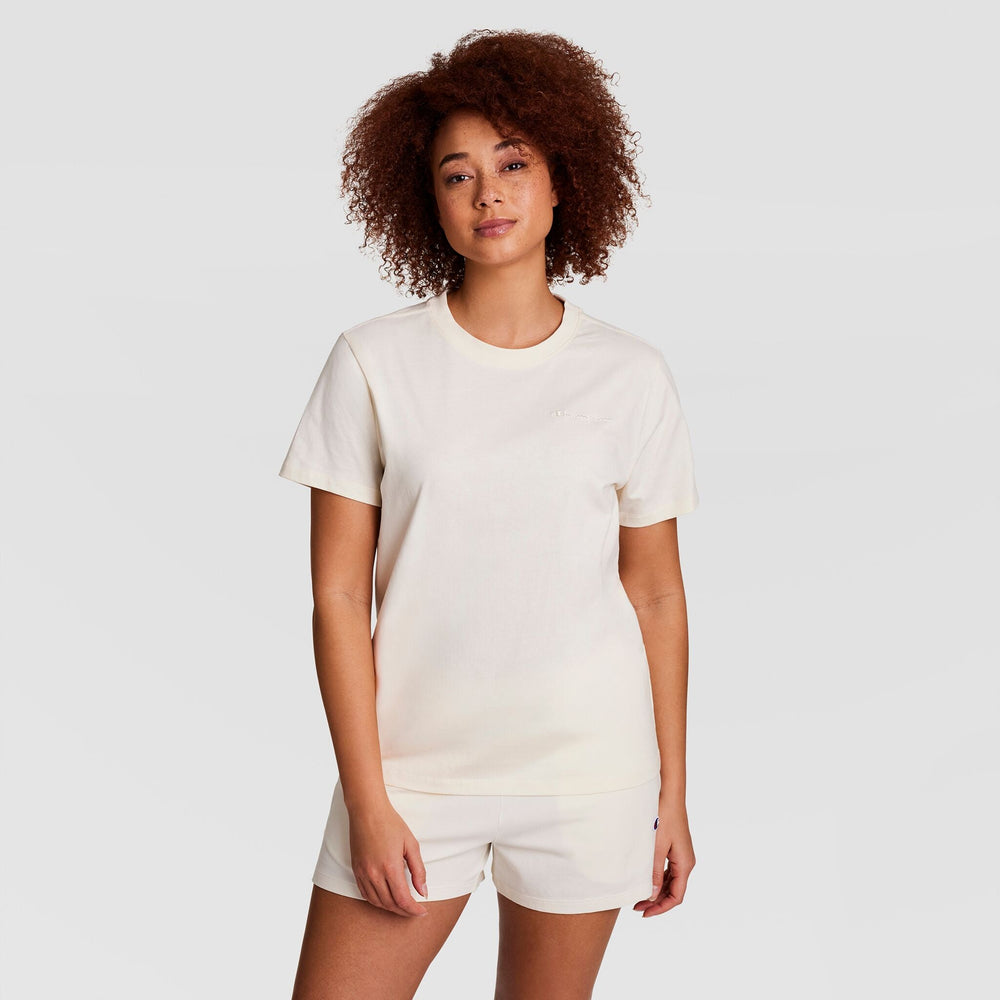 Champion Classic T-Shirt, Tonal Left Chest Script - Unbleached Cotton