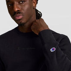 Champion Powerblend Crewneck Sweatshirt, Tonal Script Logo - Black