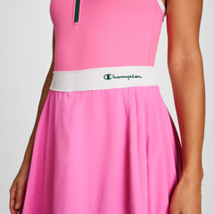 Champion Match Point Tennis Dress, Embroidered Script Logo - Pink Cosmos