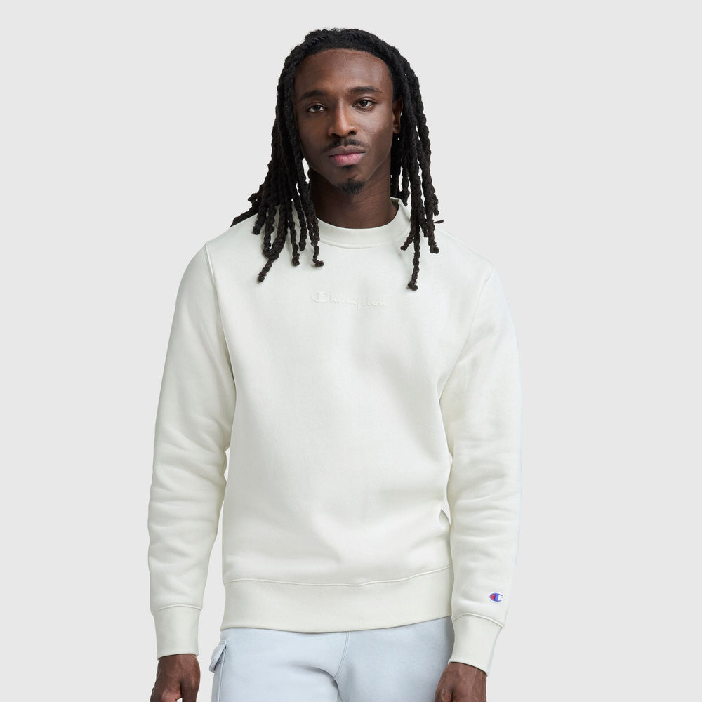 Champion Powerblend Crewneck Sweatshirt, Tonal Script Logo - Unbleached Cotton
