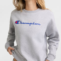 Champion Powerblend Crewneck Sweatshirt, Script Logo - Oxford Grey Heather