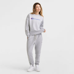 Champion Powerblend Crewneck Sweatshirt, Script Logo - Oxford Grey Heather
