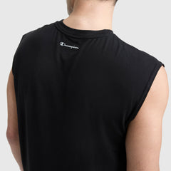 Champion Sport Crewneck Muscle Tee, Script Logo - Black