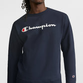 Champion Powerblend Crewneck Sweatshirt, Script Logo - Deep Navy