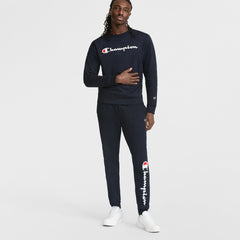 Champion Powerblend Crewneck Sweatshirt, Script Logo - Deep Navy