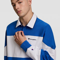 Champion Gridiron Blocked Long Sleeve Rugby, Script Logo - Nebulas Blue