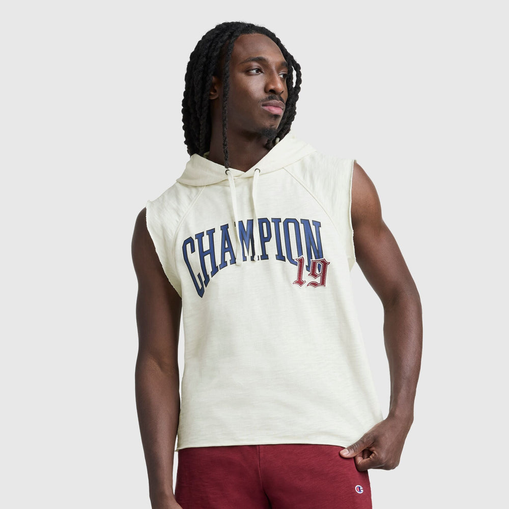 Champion Modern Retro Washed Sleeveless Hoodie - Unbleached Cotton