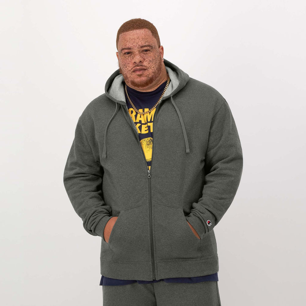 Champion Powerblend Full Zip Hoodie - Big & Tall - Granite Heather