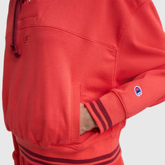 Champion Tackle Lace Front Hoodie, Tonal Embroidered C Logo - Poppy Red