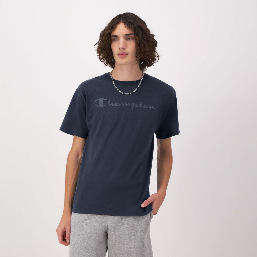 Champion Classic Graphic T-Shirt, Tonal Script Logo - Deep Navy