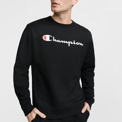 Champion Powerblend Crewneck Sweatshirt, Classic Script Logo - Black
