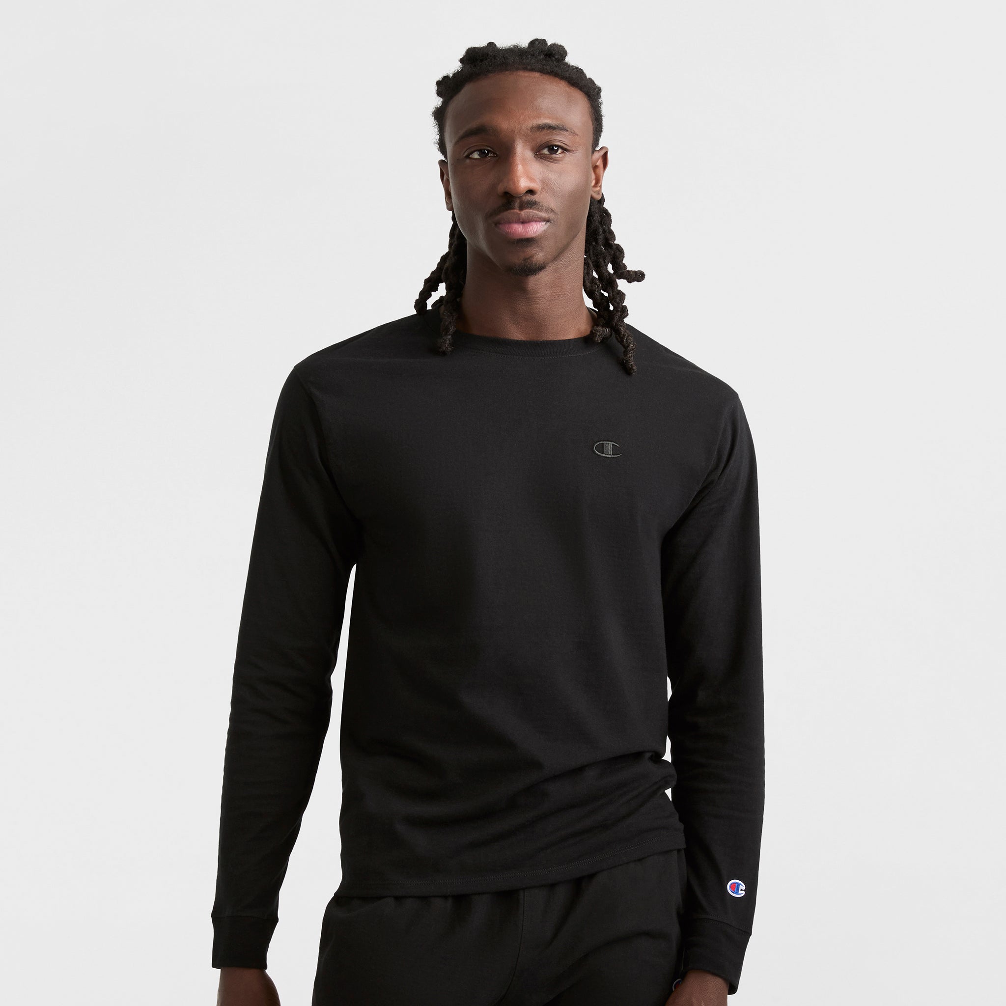 Champion Classic Long Sleeve T-Shirt, Embroidered C Logo - Black
