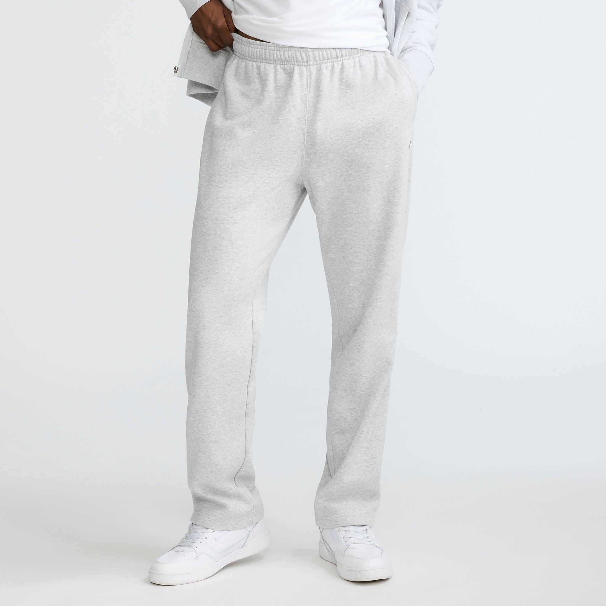 Champion Powerblend Sweatpants, Open Hem - Platinum Silver Heather