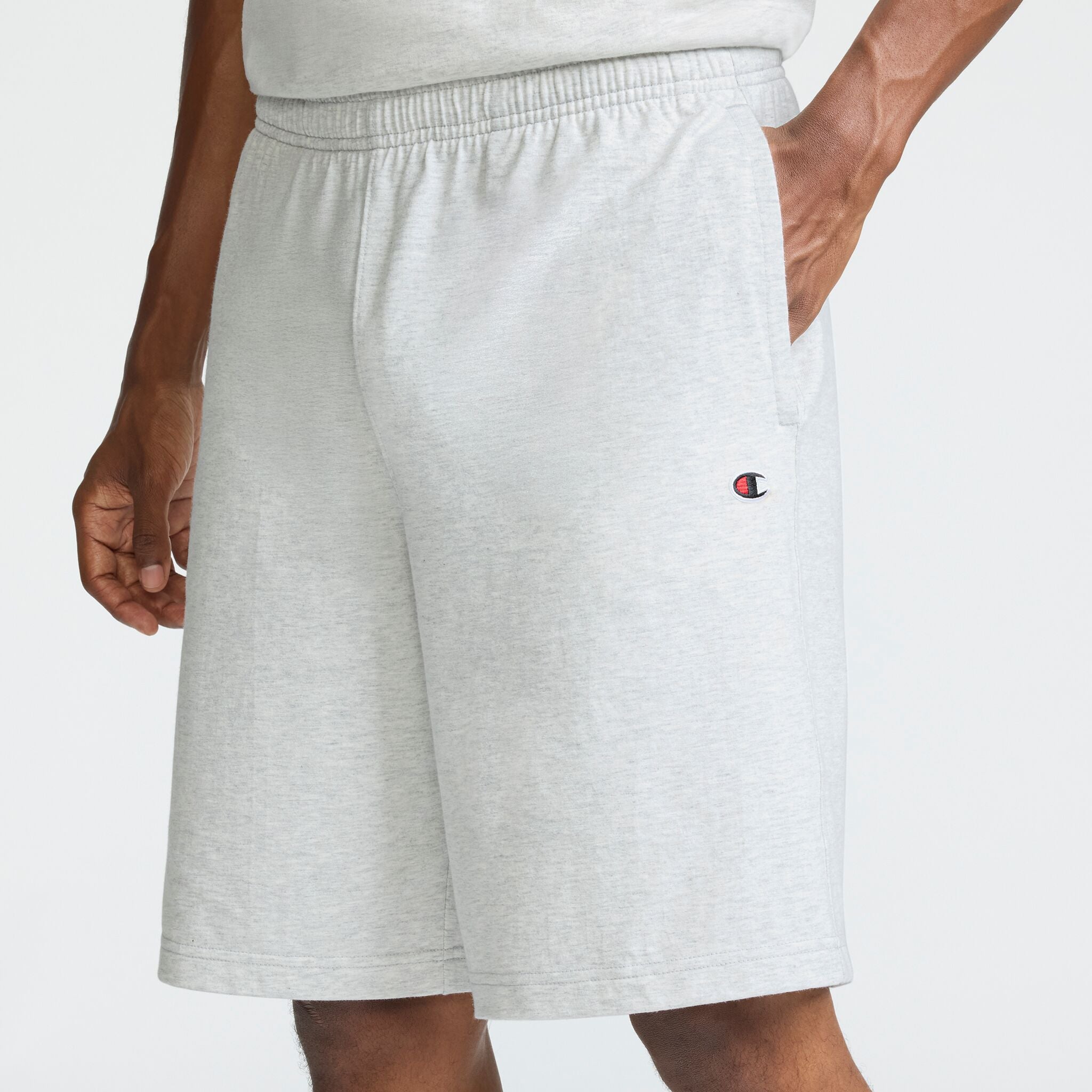 Champion 9" Lightweight Lounge Shorts, C Patch Logo - Platinum Silver Heather