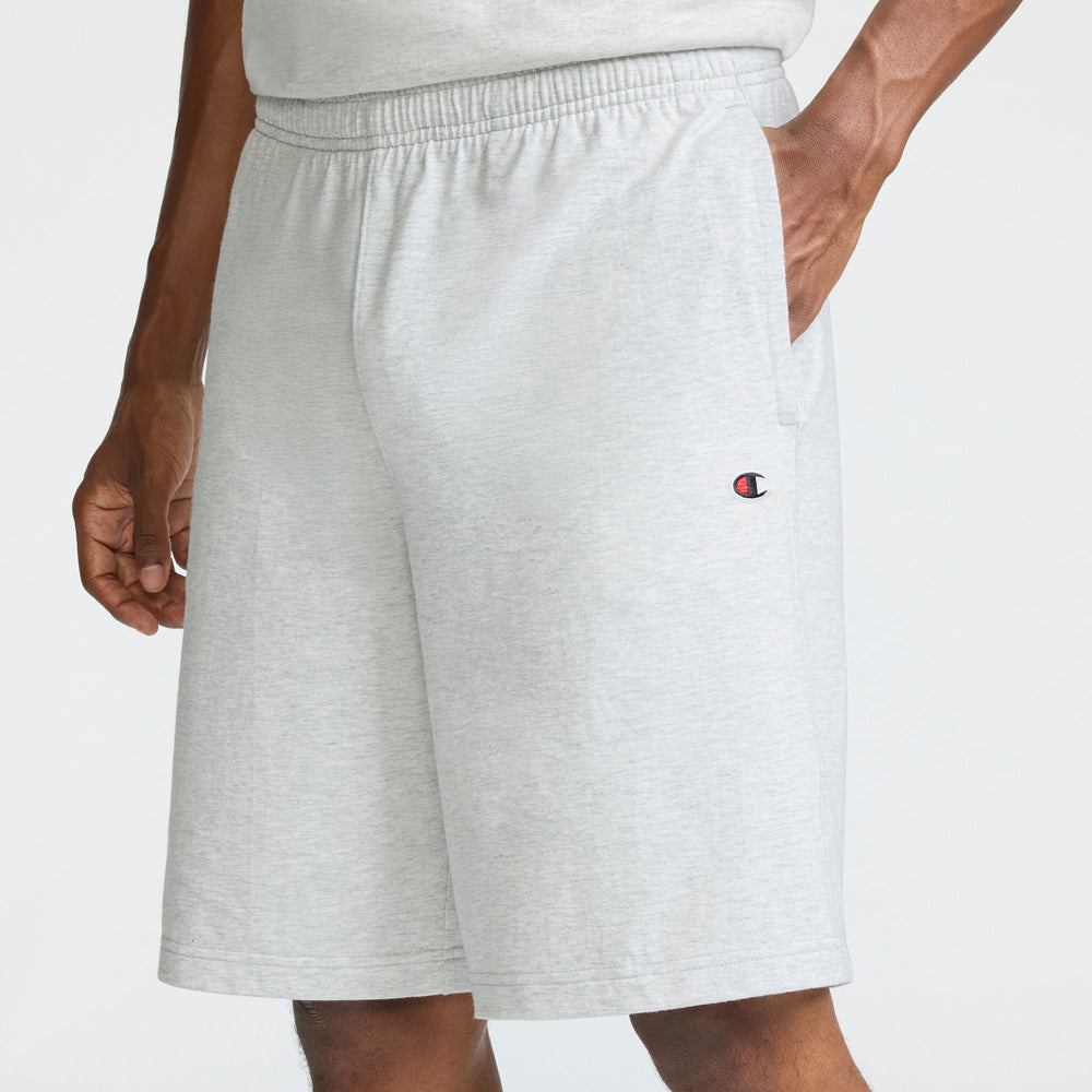 Champion 9" Lightweight Lounge Shorts, C Patch Logo - Platinum Silver Heather