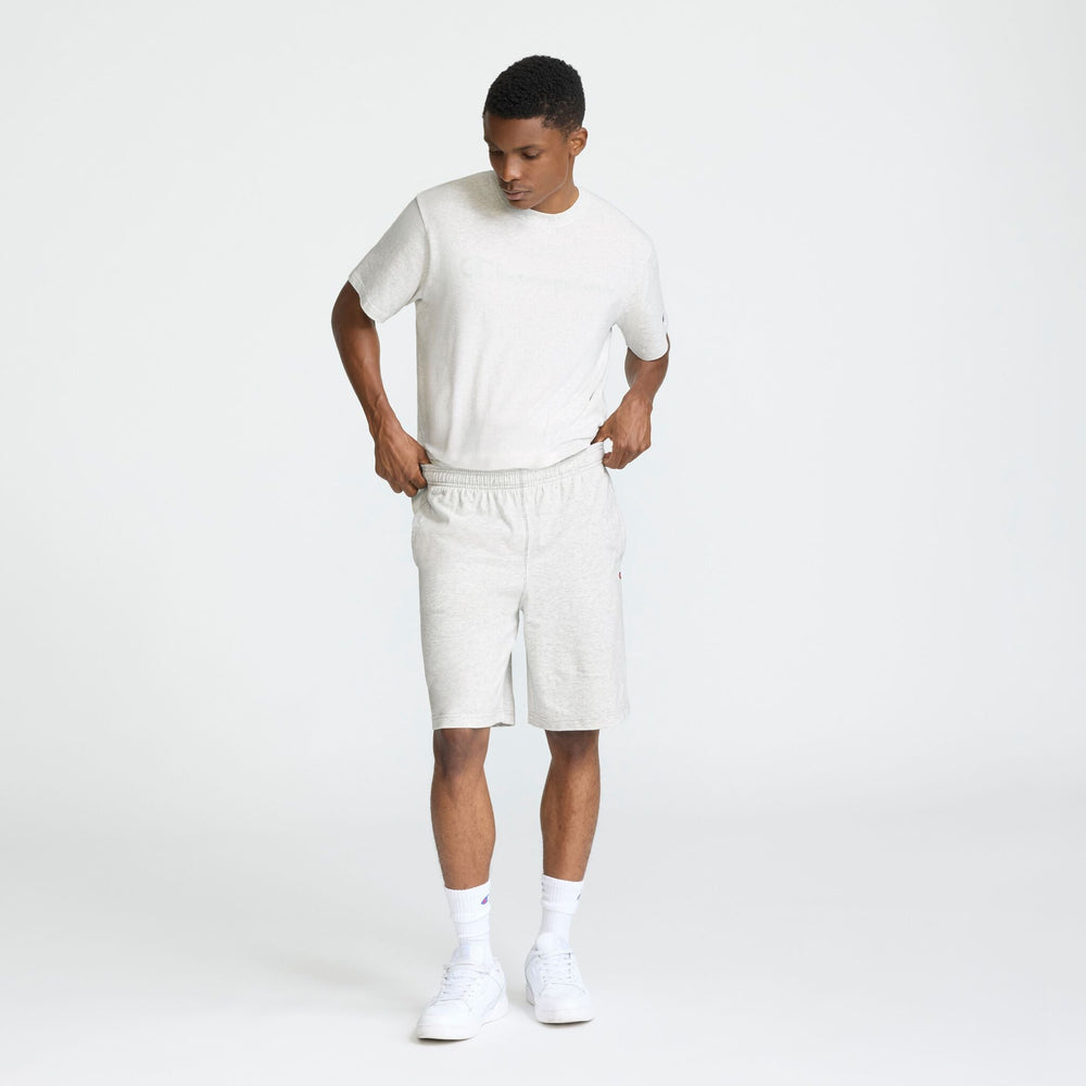 Champion 9" Lightweight Lounge Shorts, C Patch Logo - Platinum Silver Heather
