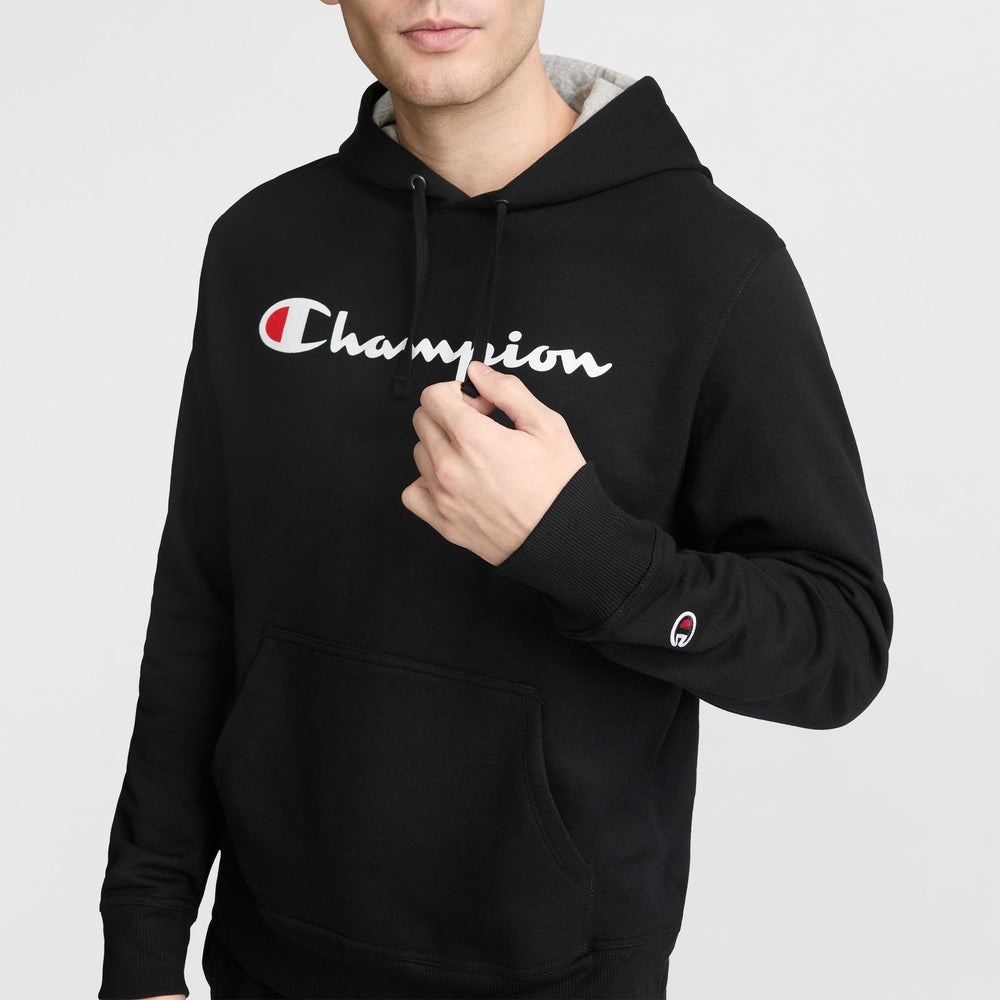 Champion Powerblend Hoodie, Full Script Logo - Black