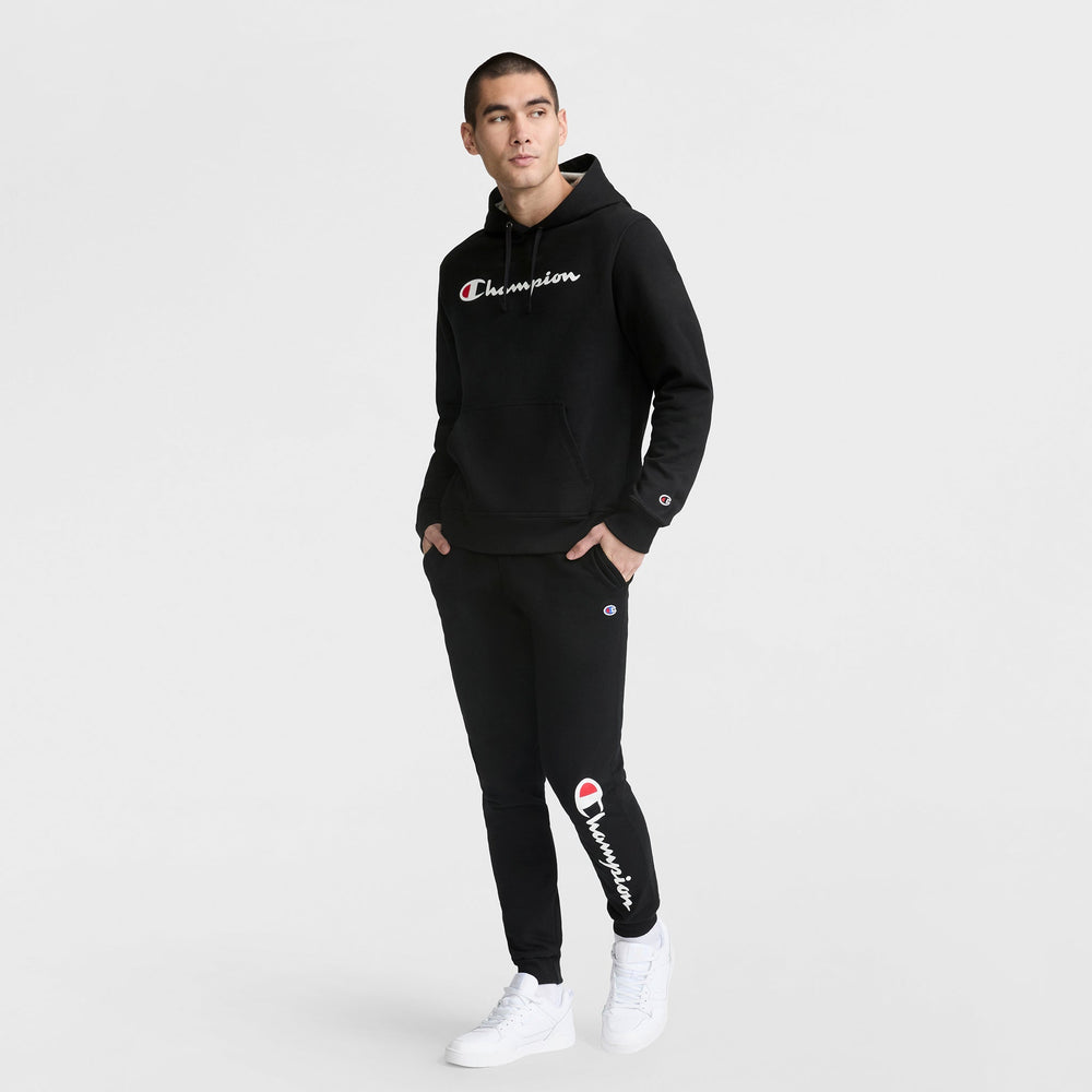 Champion Powerblend Hoodie, Full Script Logo - Black