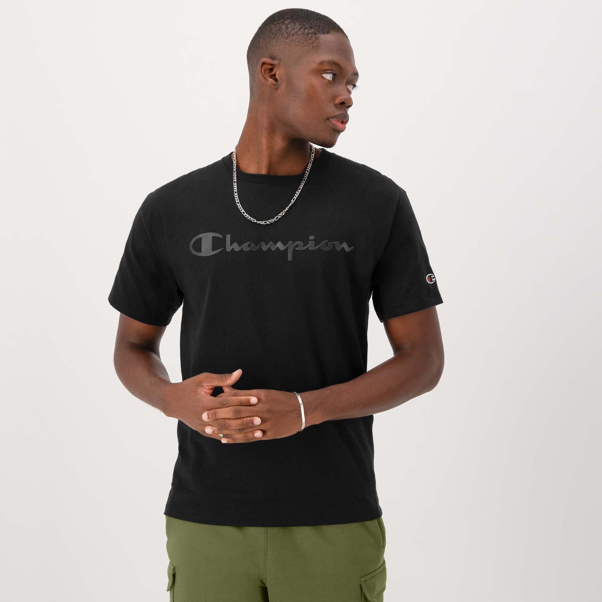 Champion Classic Graphic T-Shirt, Tonal Script Logo - Black