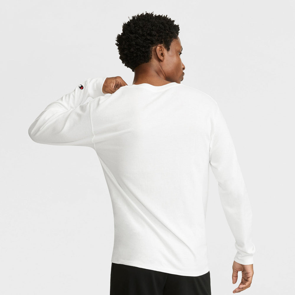 Champion Classic Long Sleeve T-Shirt, Embroidered C Logo - Bright White