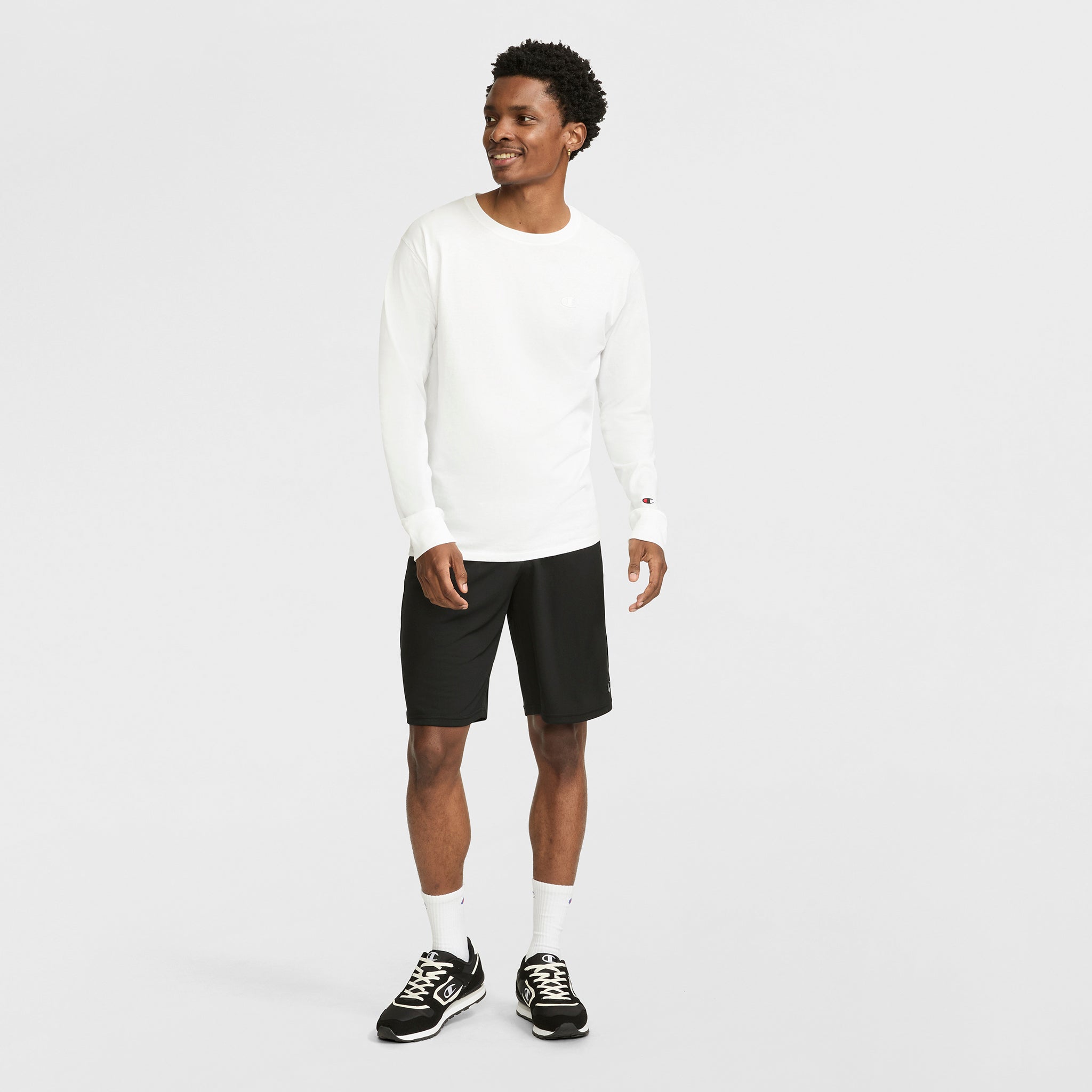 Champion Classic Long Sleeve T-Shirt, Embroidered C Logo - Bright White