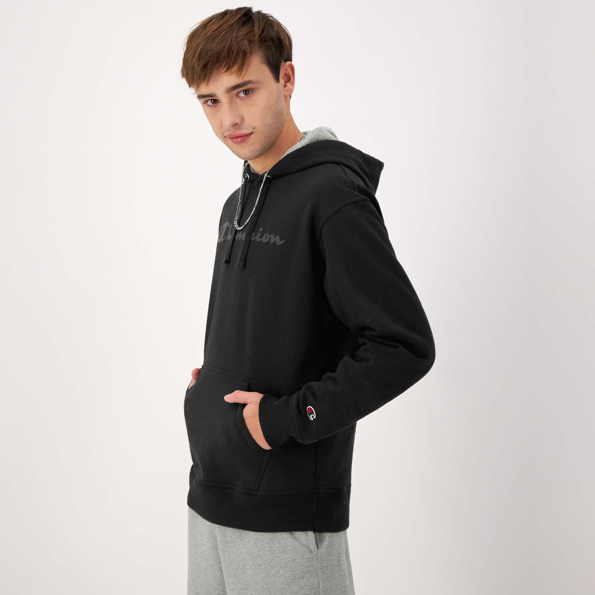 Champion Powerblend Hoodie, Tonal Script Logo - Black