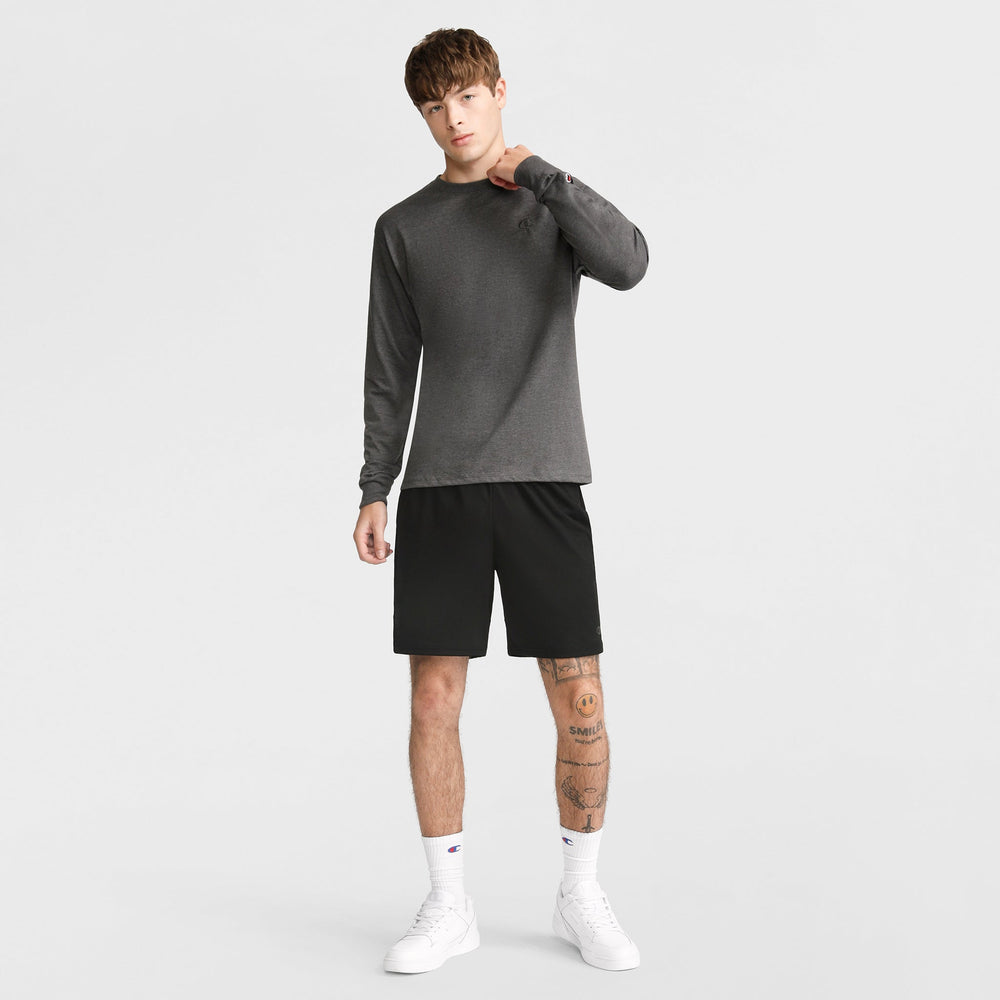 Champion Classic Long Sleeve T-Shirt, Embroidered C Logo - Granite Heather