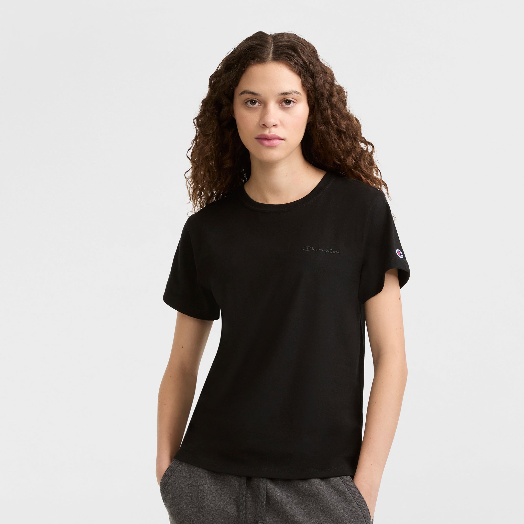 Champion Classic T-Shirt, Tonal Left Chest Script - Black