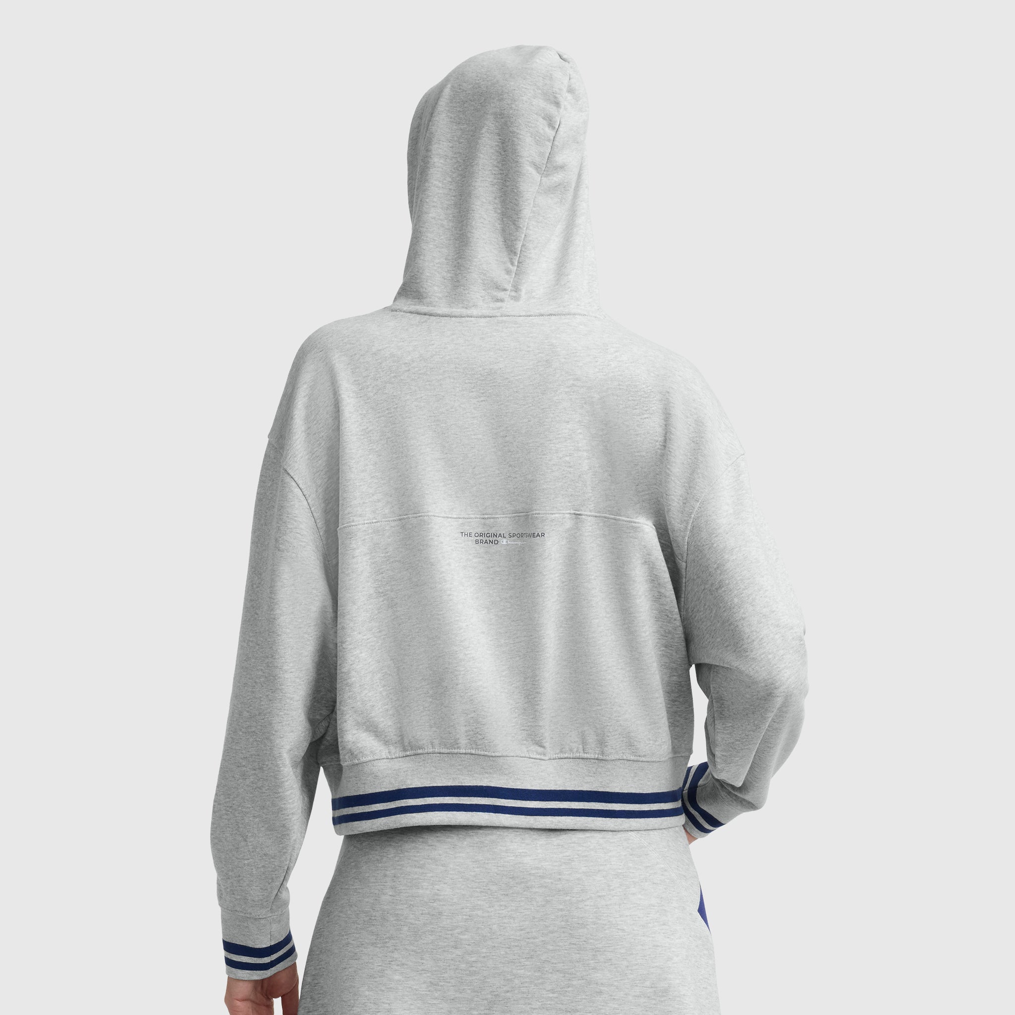 Champion Tackle Lace Front Hoodie, Tonal Embroidered C Logo - Oxford Grey Heather