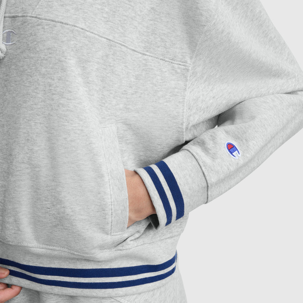 Champion Tackle Lace Front Hoodie, Tonal Embroidered C Logo - Oxford Grey Heather
