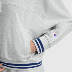 Champion Tackle Lace Front Hoodie, Tonal Embroidered C Logo - Oxford Grey Heather