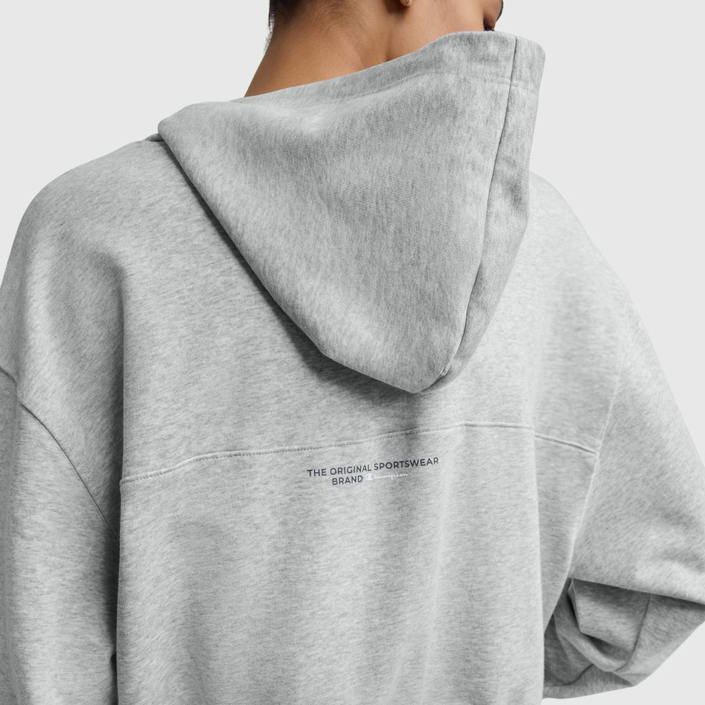 Champion Tackle Lace Front Hoodie, Tonal Embroidered C Logo - Oxford Grey Heather
