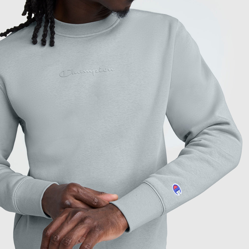 Champion Powerblend Crewneck Sweatshirt, Tonal Script Logo - Quarry
