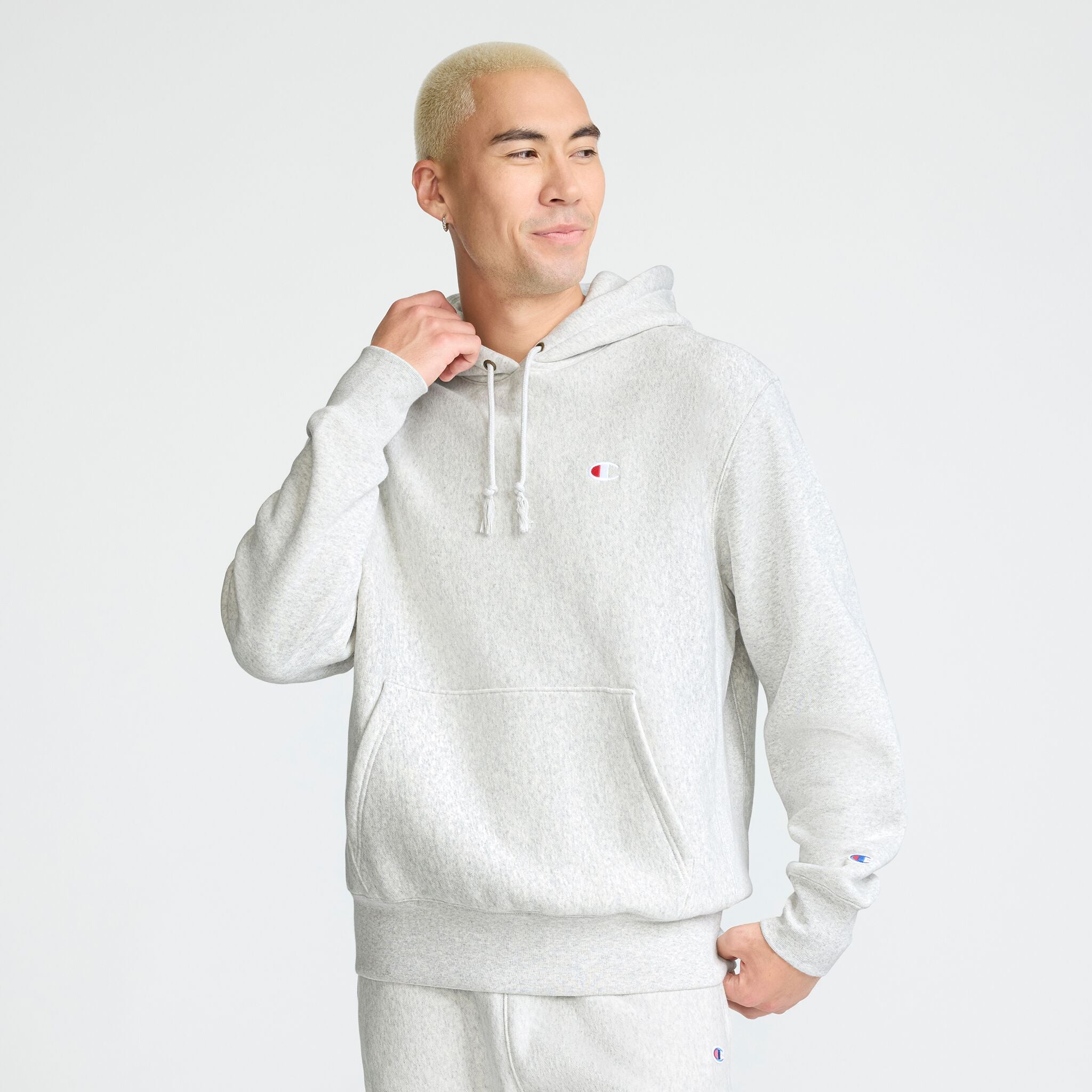 Champion Reverse Weave Small C Hooded Sweatshirt - Platinum Silver Heather