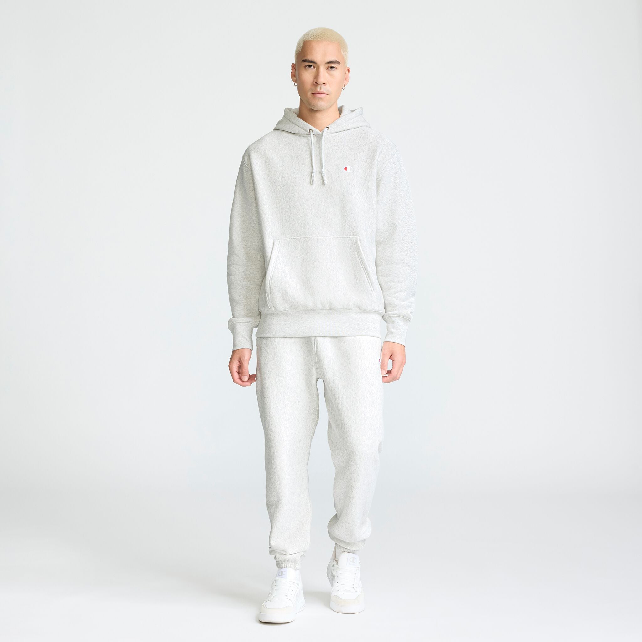 Champion Reverse Weave Small C Hooded Sweatshirt - Platinum Silver Heather