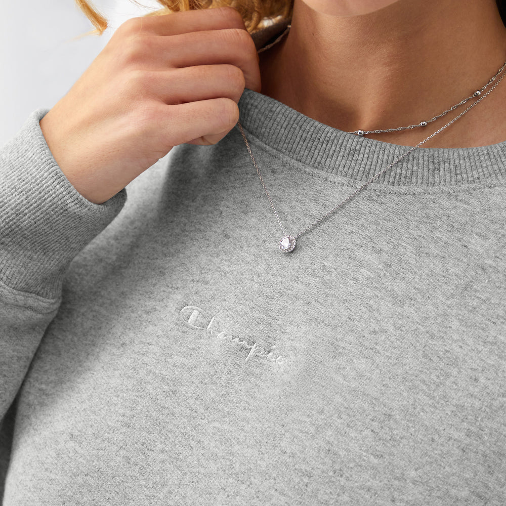 Champion Powerblend Crewneck Sweatshirt, Embroidered Script Logo - Oxford Grey Heather