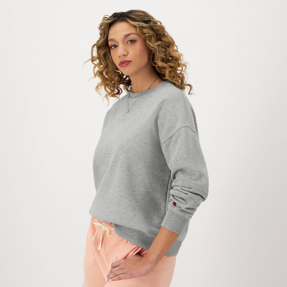 Champion Powerblend Crewneck Sweatshirt, Embroidered Script Logo - Oxford Grey Heather