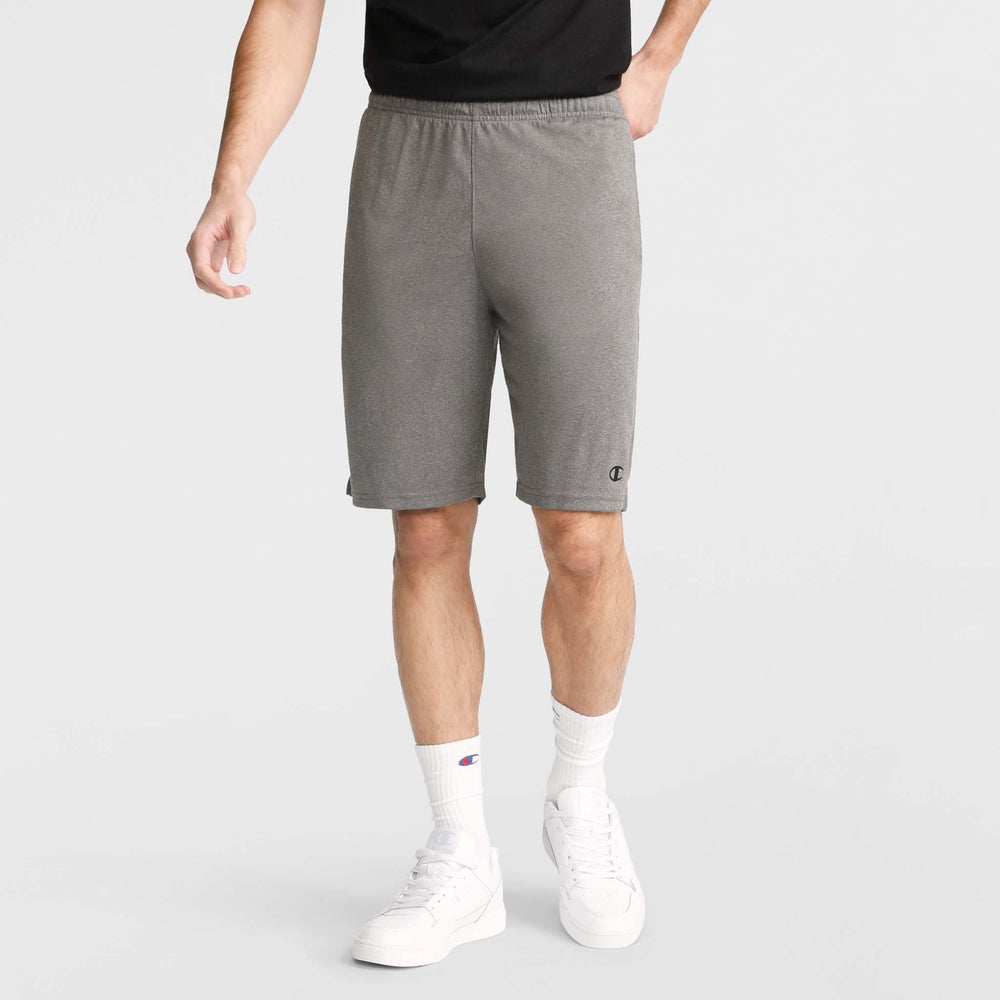 Champion 9" Lightweight Lounge Shorts, C Patch Logo - Granite Heather