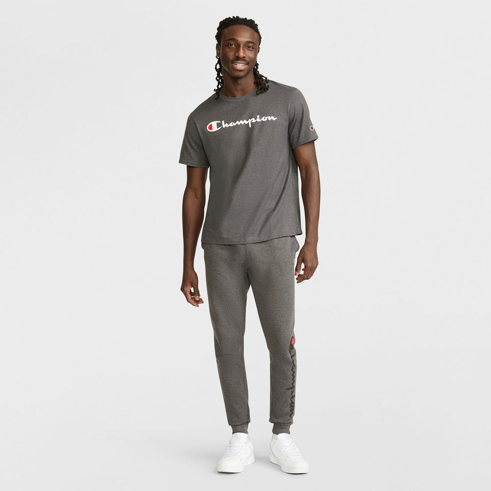 Champion Powerblend Joggers, Script Logo - Granite Grey Heather