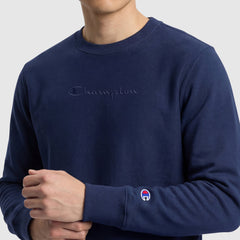 Champion Powerblend Crewneck Sweatshirt, Tonal Script Logo - Blue Depth