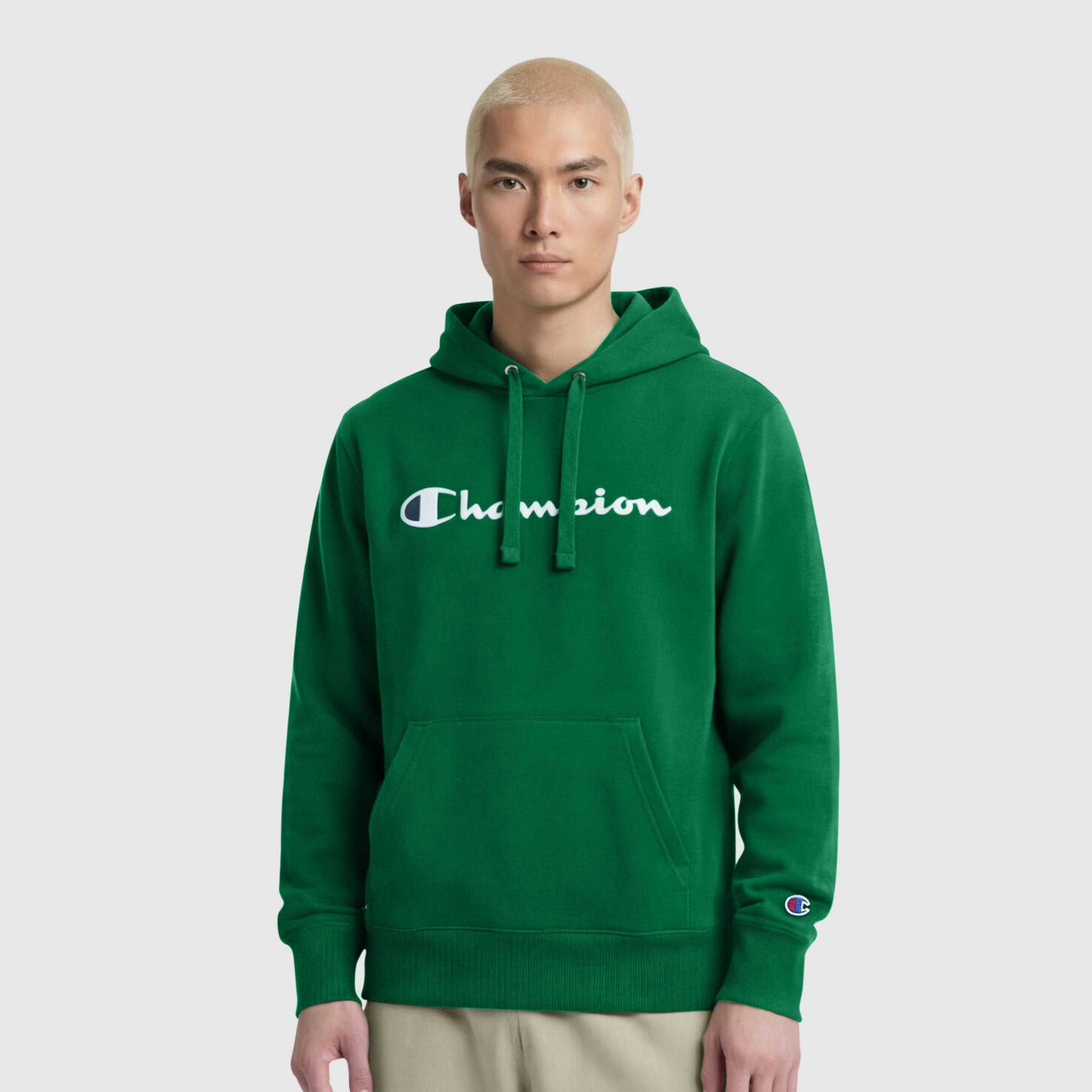 Champion Powerblend Hoodie, Full Script Logo - Verdant Green
